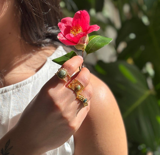 18ct Gold Plated African Turquoise Adjustable Ring - I'd Wear That
