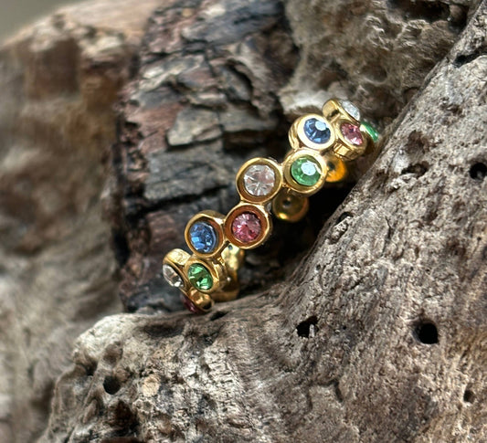 18ct Gold Plated Multi Colour Cubic Zirconia Stackable Ring - I'd Wear That