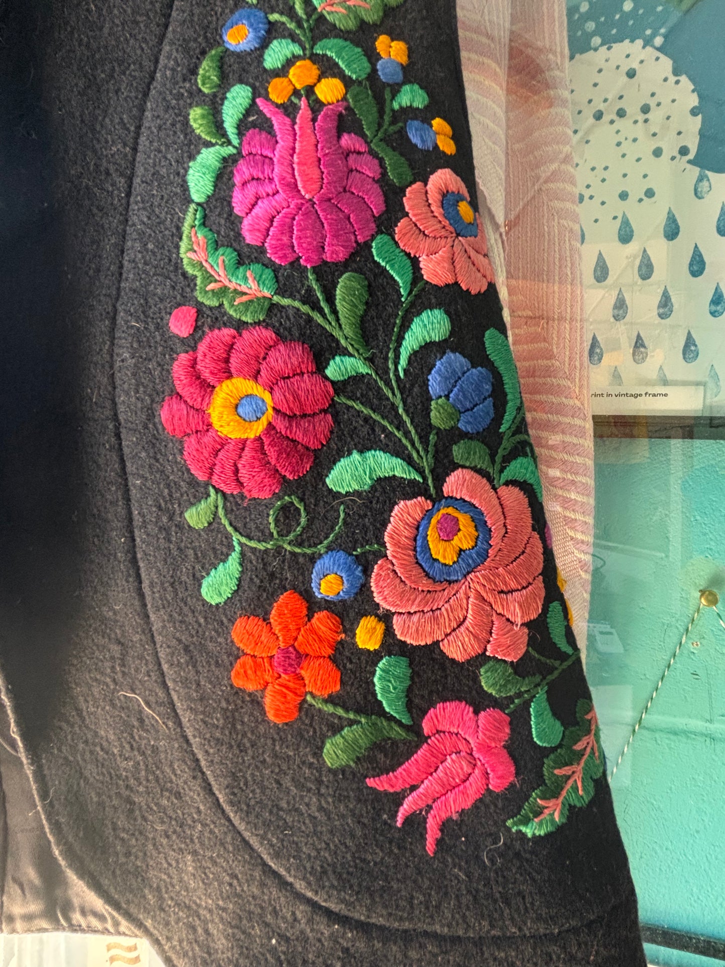 Vintage Hungarian Folk Embroidered Wool Vest