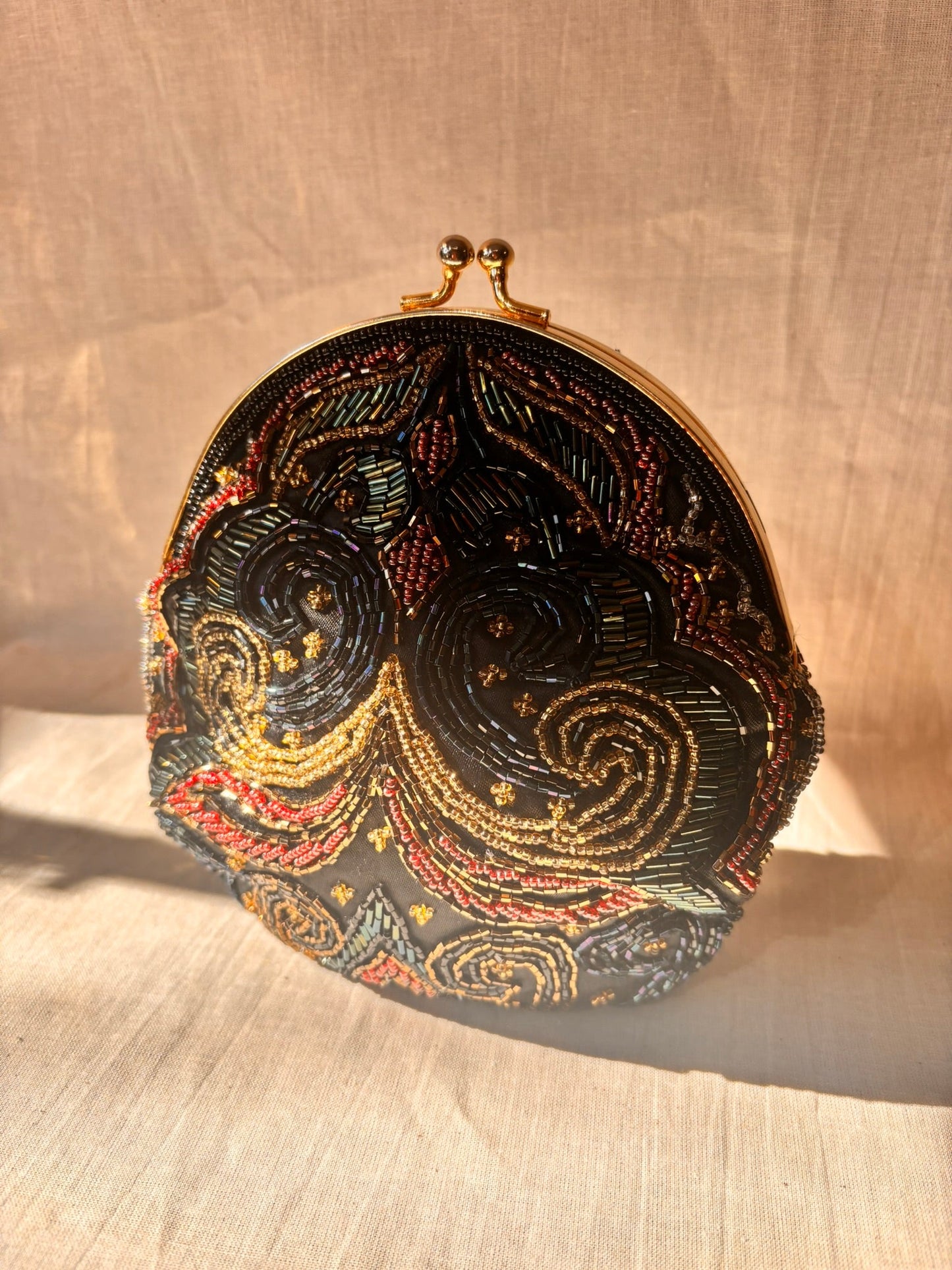 90s Beaded Evening Bag by Dolcis | Black Beaded Clutch with Chain Strap - I'd Wear That