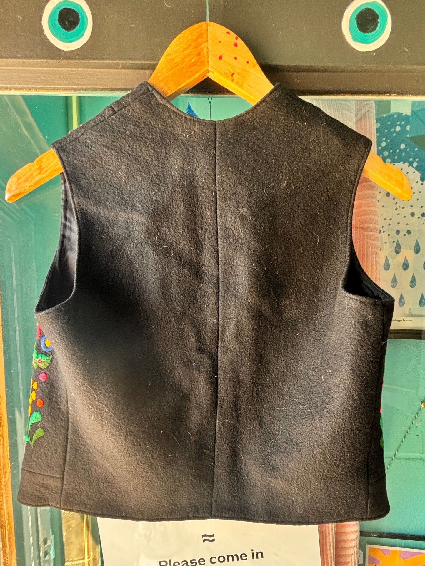 Vintage Hungarian Folk Embroidered Wool Vest
