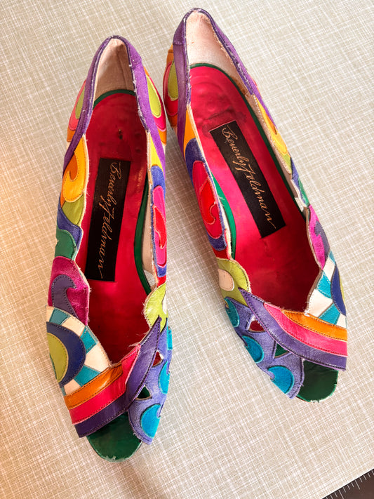 Vintage Beverley Feldman 1980s Leather/Suede Peeptoe Shoes