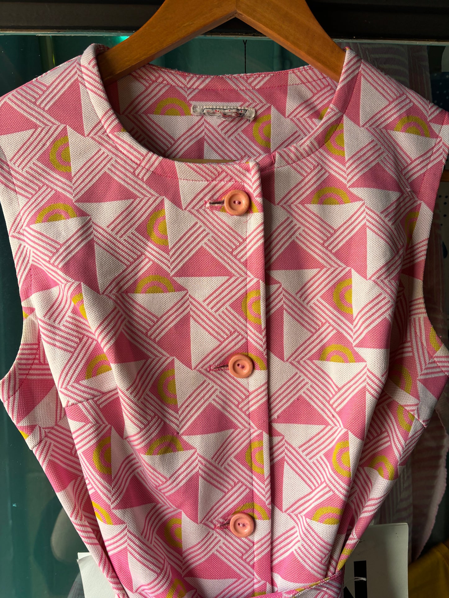 Pink 1970s Geometric Button-Down Dress