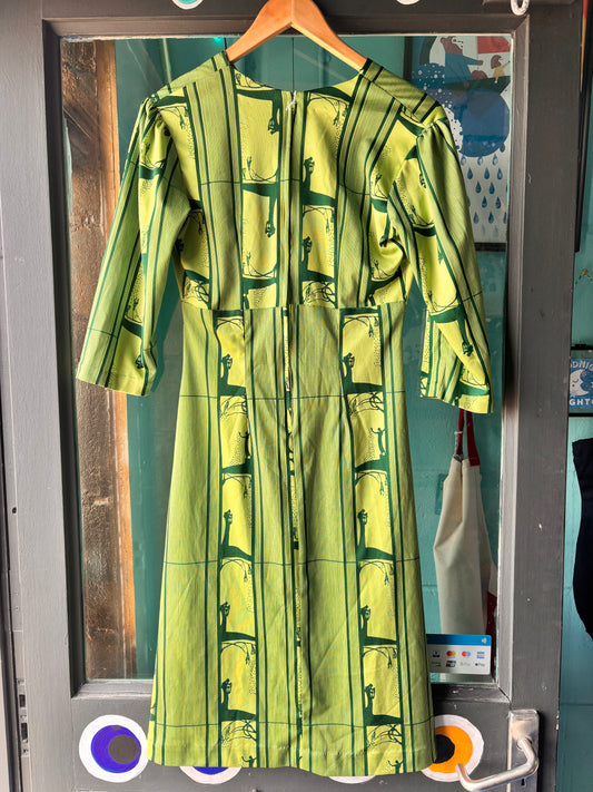 Vintage 1970s Green Graphic Print Dress
