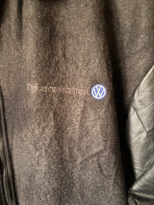 Vintage Volkswagen “Drivers Wanted” Varsity Jacket – Black Wool & Leather (1990s)