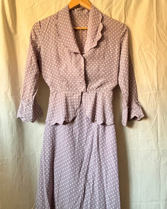 1940s Handmade Purple Polka Dot Two Piece Set – Rare 21” Waist