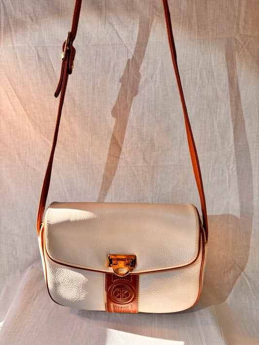 Vintage 1990s Bolsos Domingo Cream & Tan Spanish Leather Crossbody Bag – Purchased at El Corte Inglés