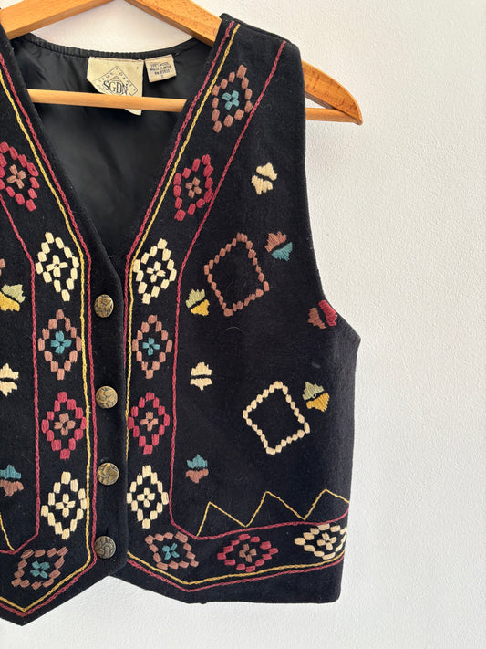 Vintage SGDN Embroidered Wool Vest – Bohemian Western Style