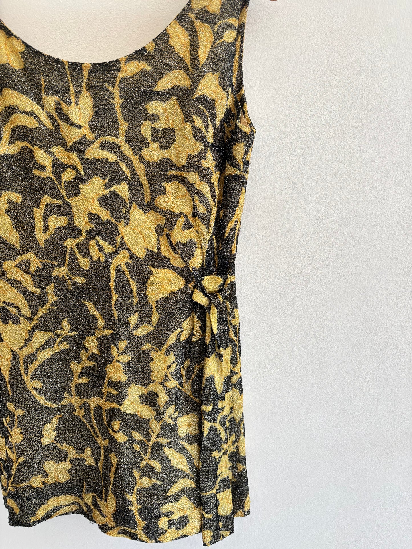 Vintage 1960s Gold Floral Mini Dress