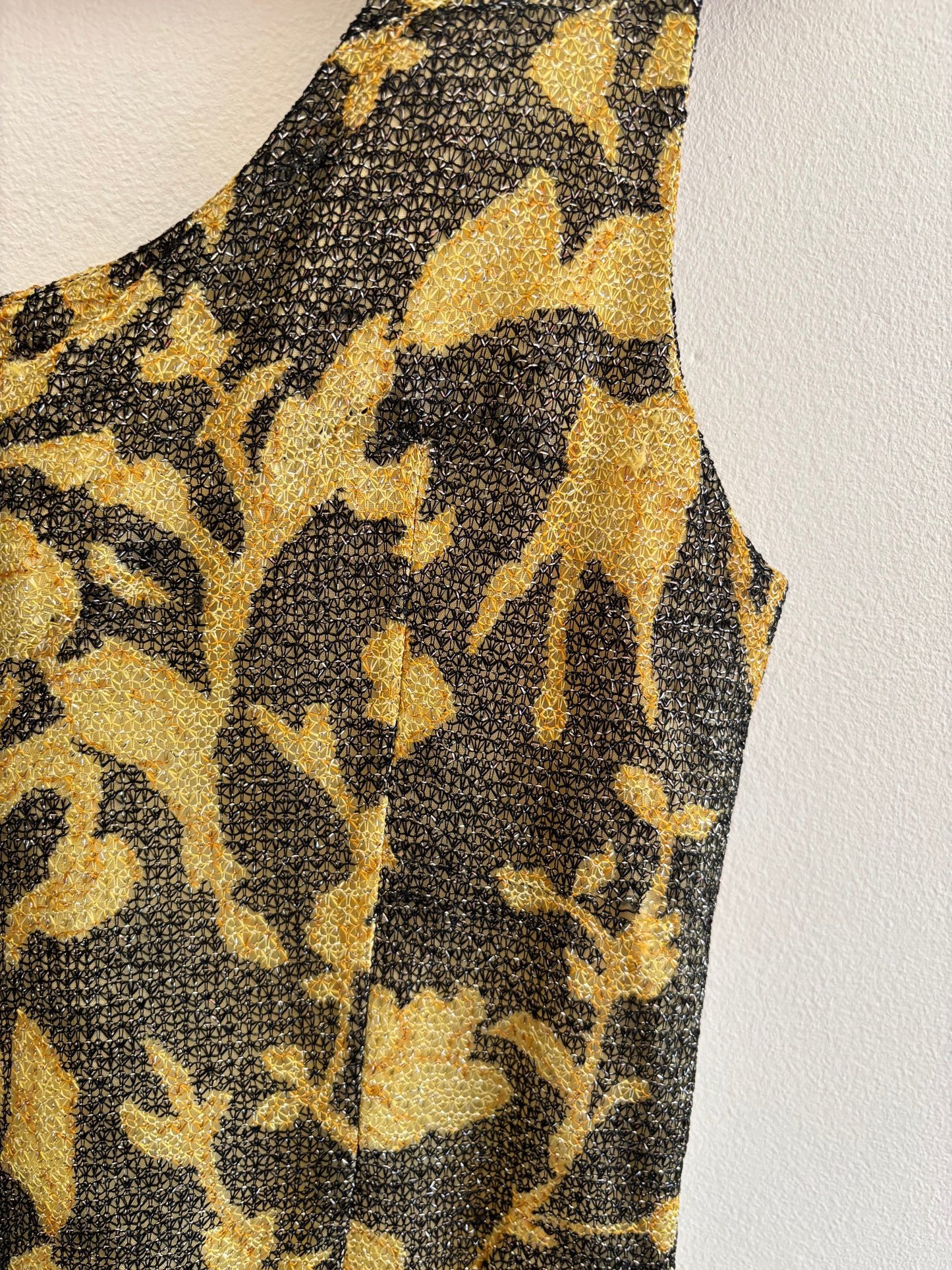 Vintage 1960s Gold Floral Mini Dress
