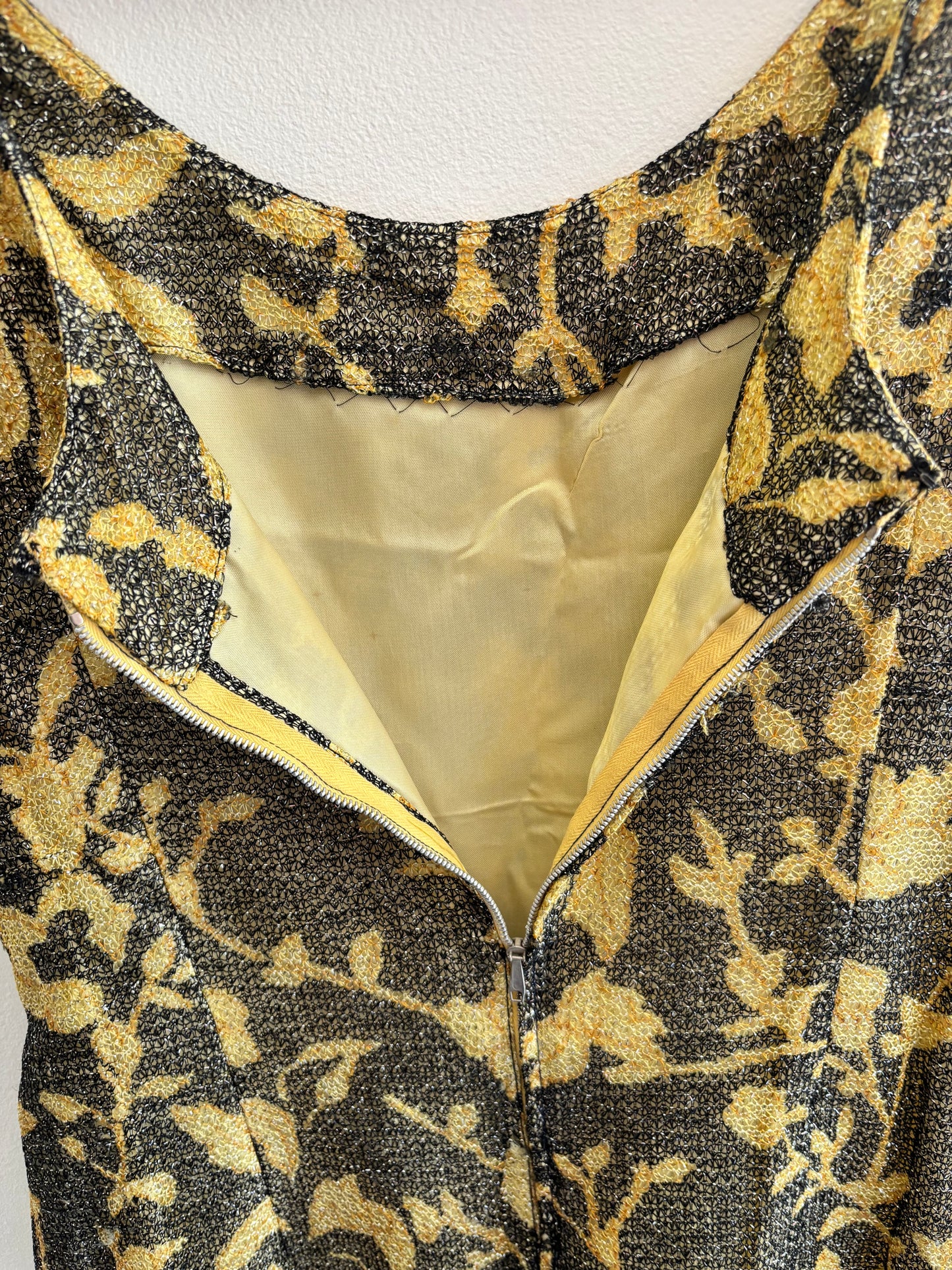 Vintage 1960s Gold Floral Mini Dress