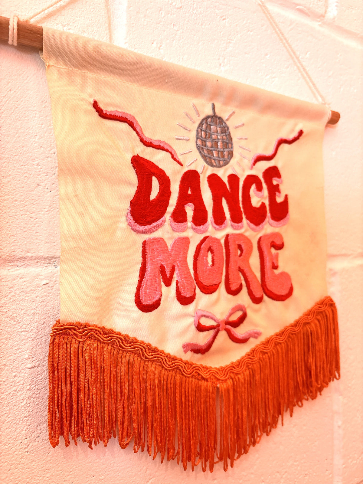 'Dance More' Hand Embroidered Pennant Wall Hanging