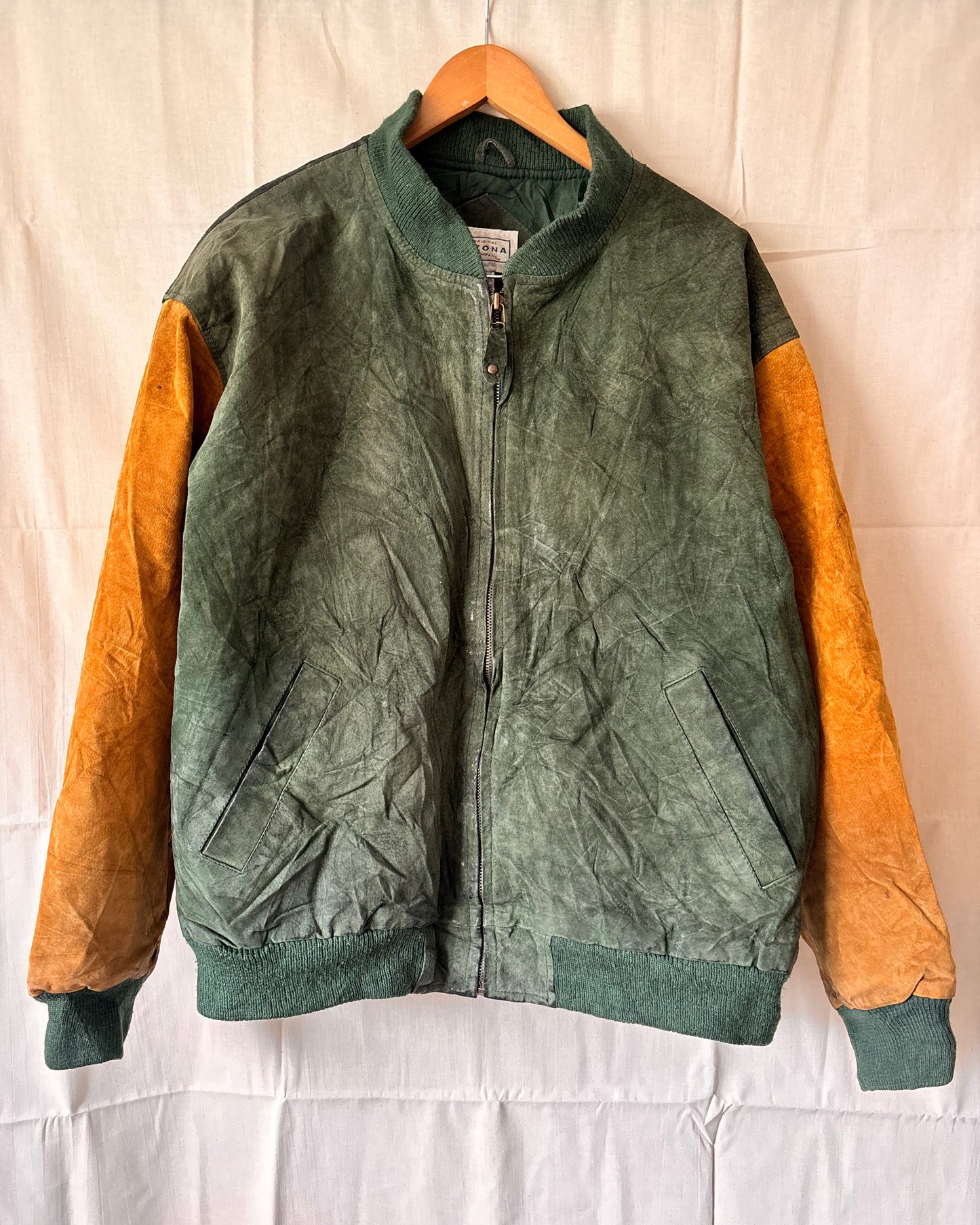 Arizona Green & Tan Suede Bomber Jacket