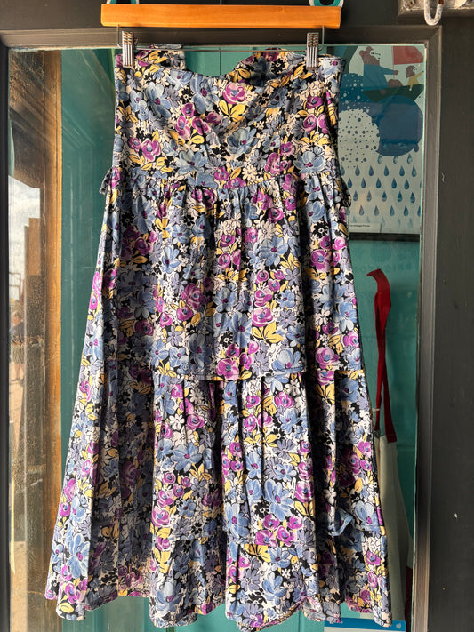 Vintage Satoua Strapless Floral Dress