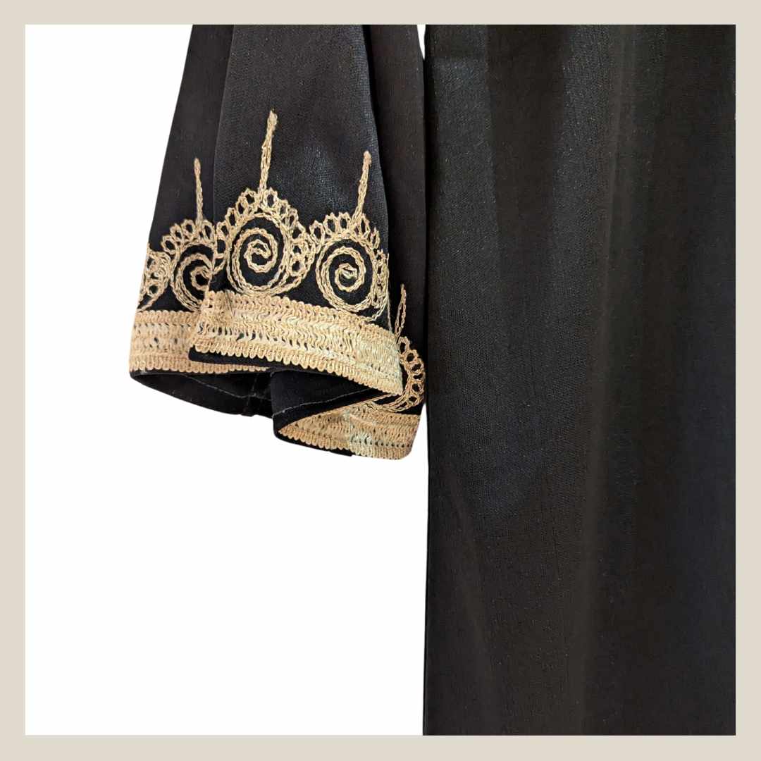 Sleeve detail of Vintage Black & Gold Embroidered Moroccan Kaftan