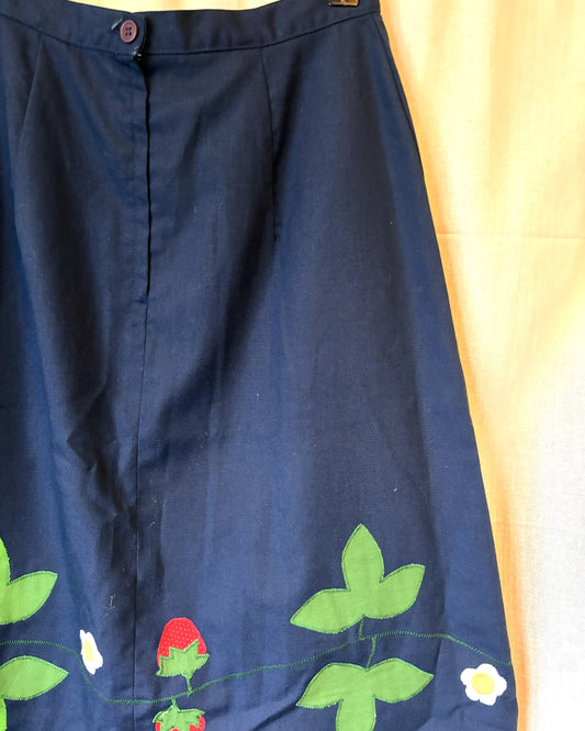 Vintage Navy Strawberry Appliqué Skirt – J. Estes (Size 12)