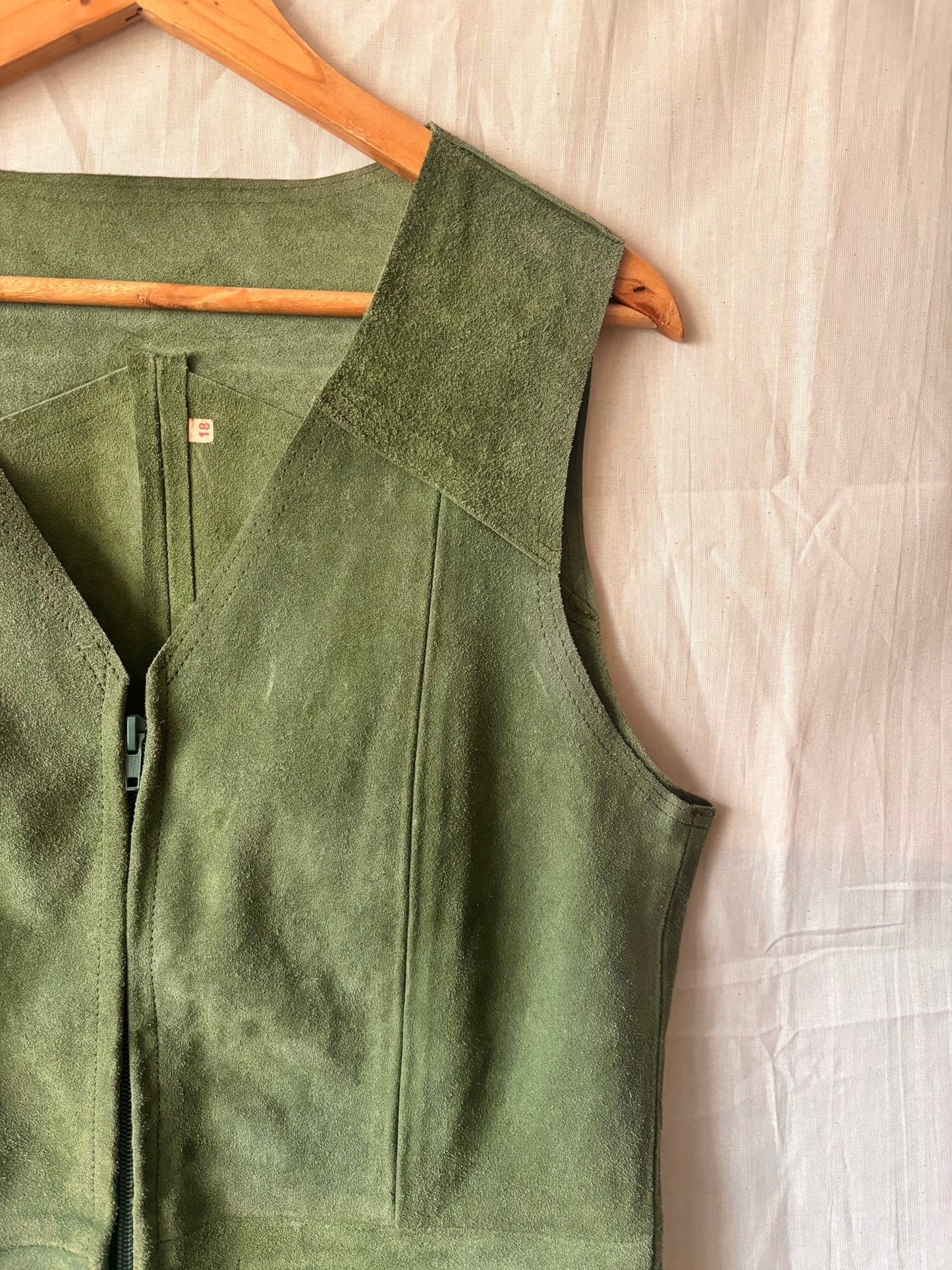 Vintage 1970s Moss Green Suede Waistcoat | Genuine Suede - I'd Wear That