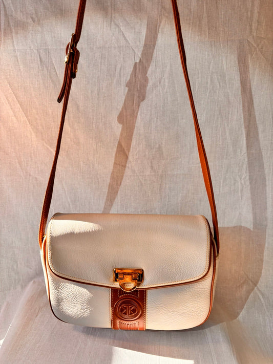 Vintage 1990s Bolsos Domingo Cream & Tan Spanish Leather Crossbody Bag – Purchased at El Corte Inglés - I'd Wear That