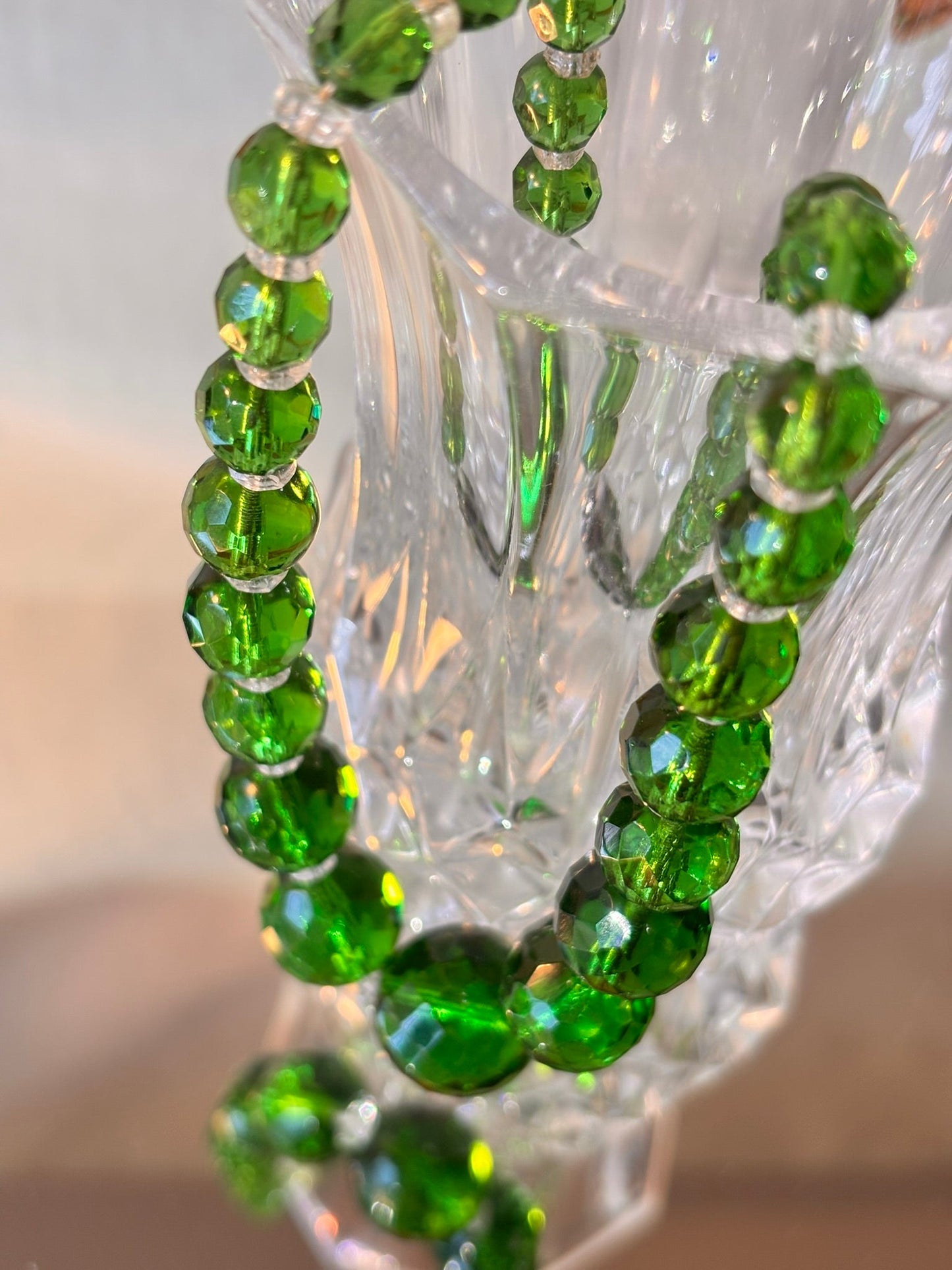 Vintage Green Glass Faceted Beaded Necklace - I'd Wear That