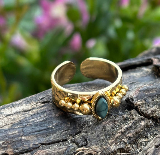 18ct Gold Plated African Turquoise Adjustable Ring  - I'd Wear That