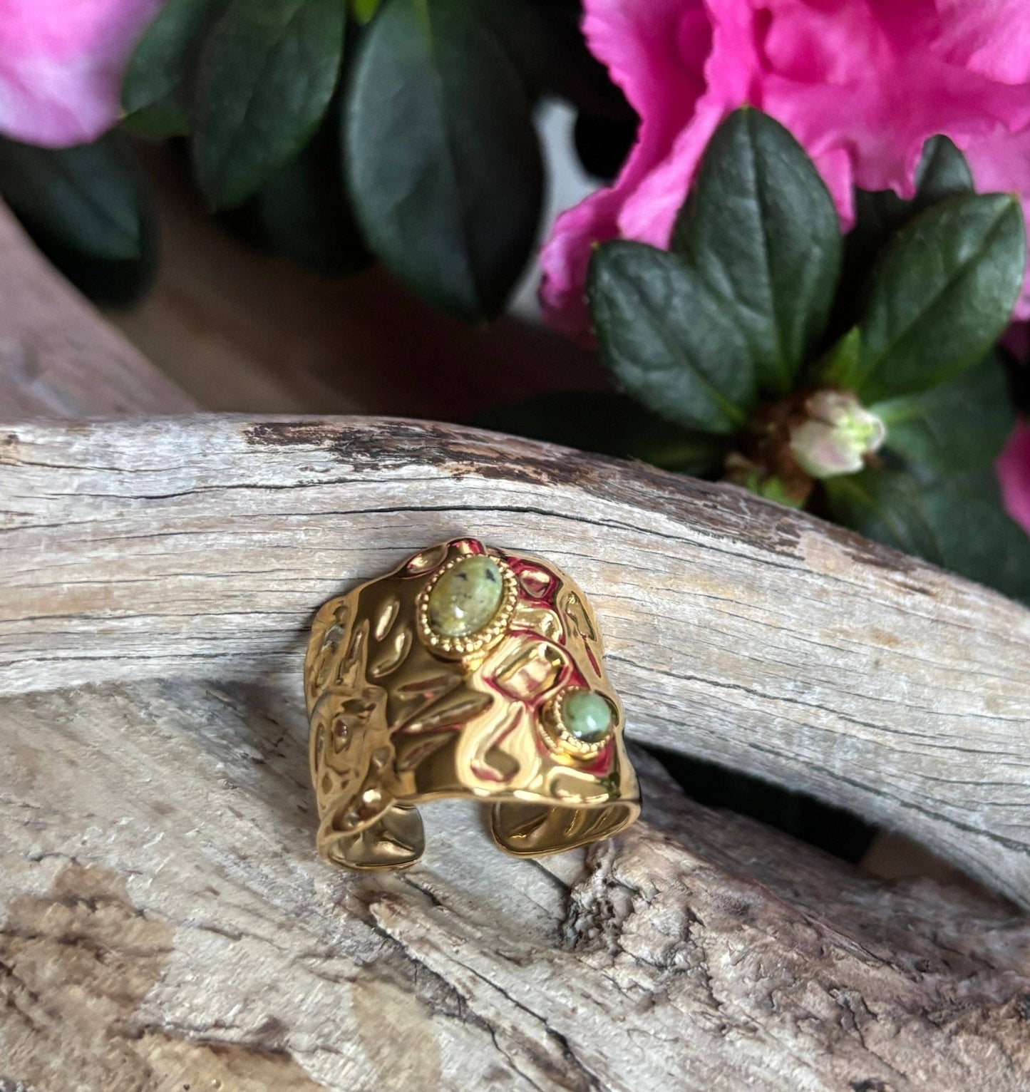 18ct Gold Plated African Turquoise Hammered Ring - I'd Wear That