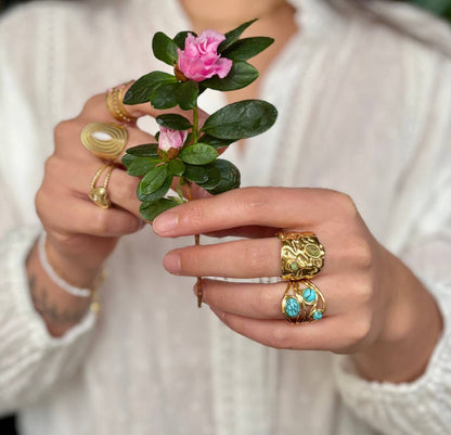 18ct Gold Plated African Turquoise Hammered Ring - I'd Wear That