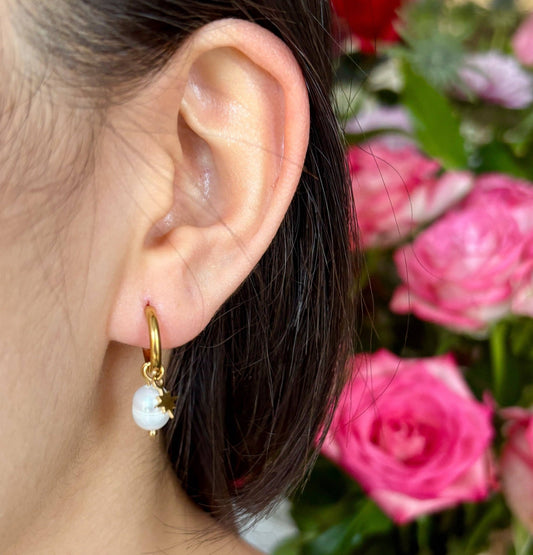 18ct Gold Plated Huggie Earrings with Fresh Water Pearls - I'd Wear That