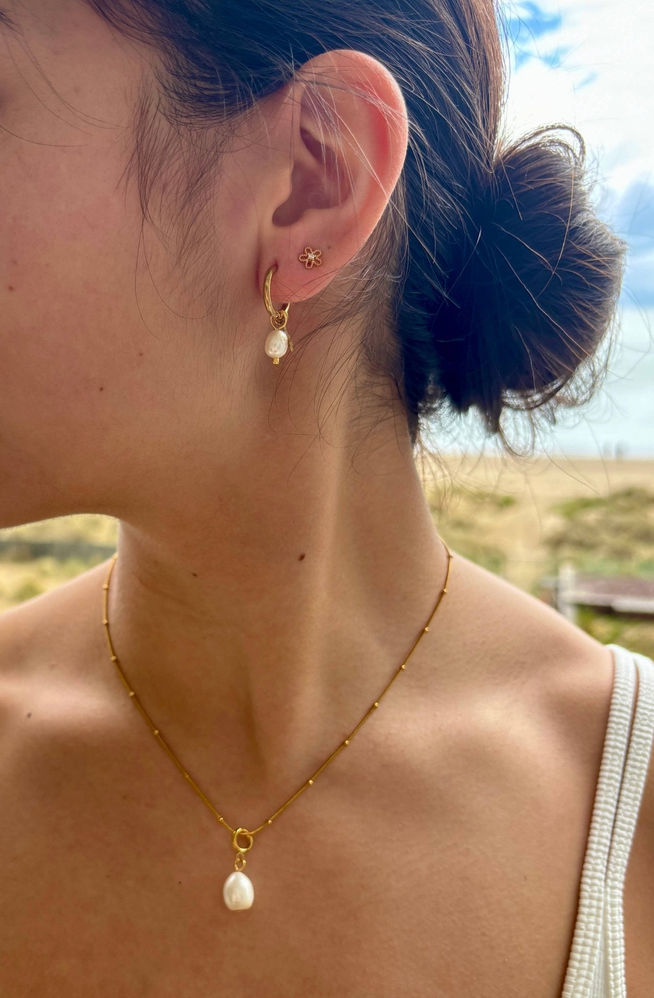 18ct Gold Plated Huggie Earrings with Fresh Water Pearls - I'd Wear That