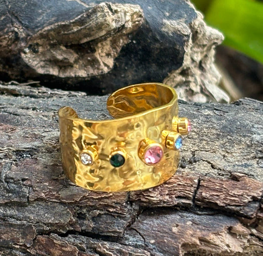 18ct Gold Plated Multi Colour Cubic Zirconia Ring - I'd Wear That