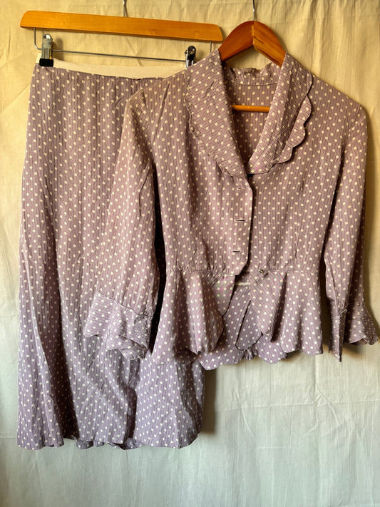 1940s Handmade Purple Polka Dot Two Piece Set – Rare 21” Waist - I'd Wear That