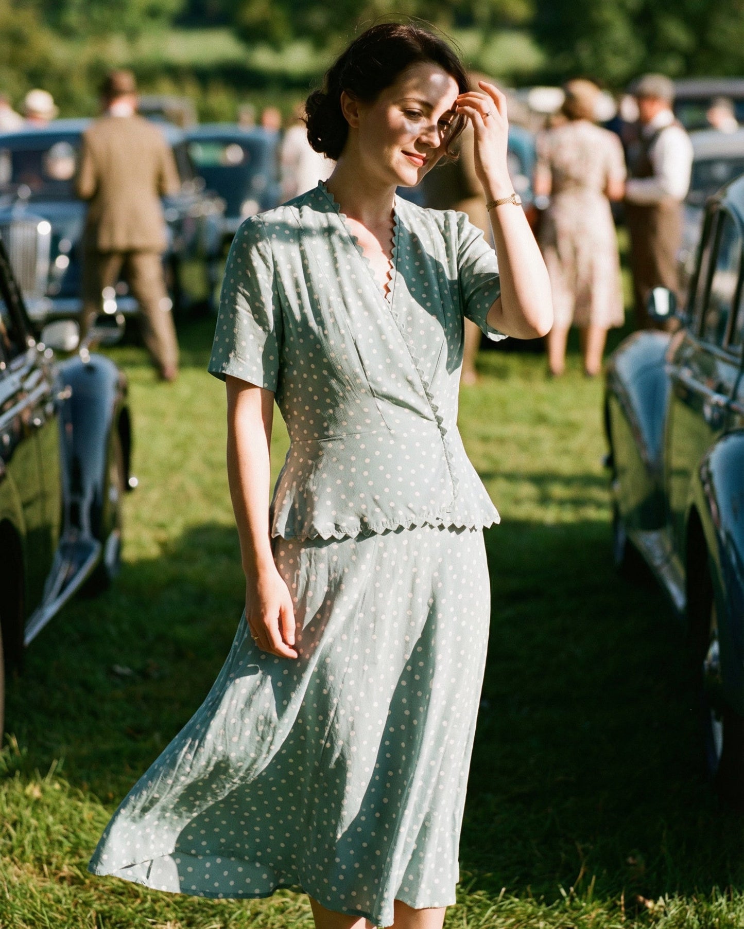 1940s Powder Blue Polka Dot Two Piece Set – 24” Waist