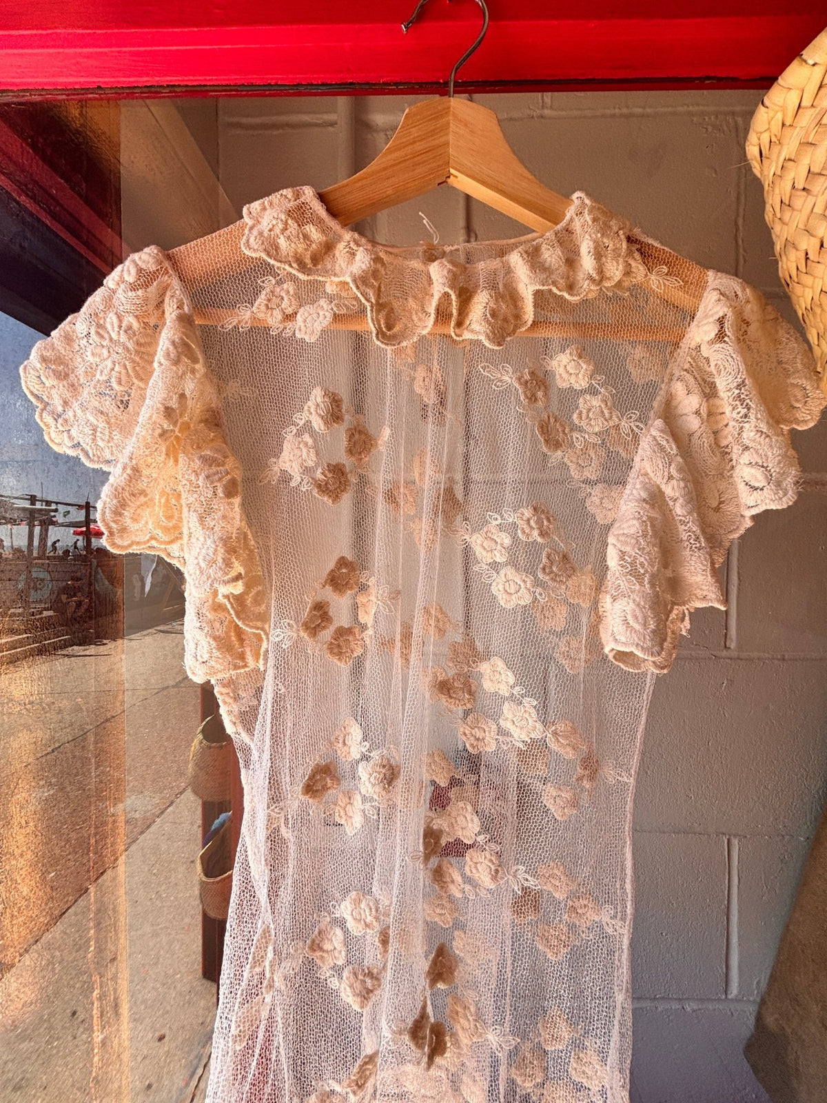 1990s Sheer Floral Embroidered Mesh Top | Romantic Lace Ruffle Blouse - I'd Wear That
