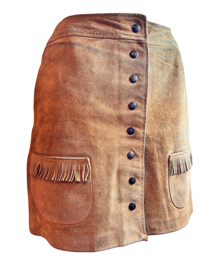 1970s Tan Suede Fringe Mini Skirt