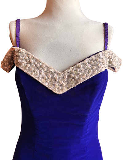 Vintage 1980s Zum Zum Purple Velvet Beaded Party Dress – Made in USA