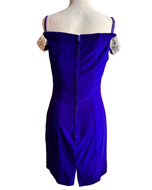 Vintage 1980s Zum Zum Purple Velvet Beaded Party Dress – Made in USA