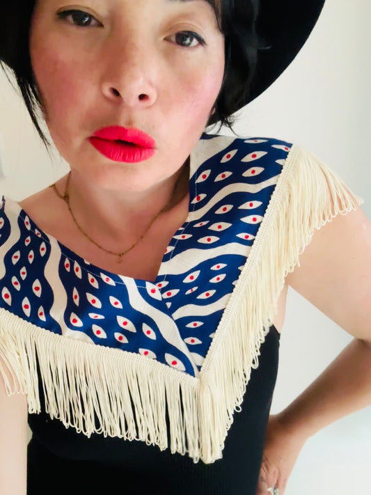 I'd [re]Wear That - Blue Evil Eye Print Fringed Collar