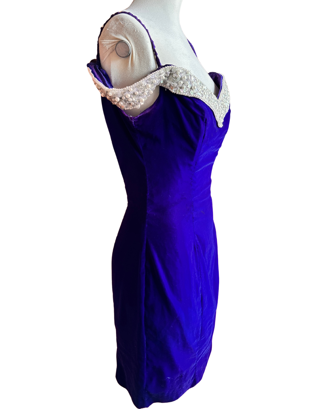 Vintage 1980s Zum Zum Purple Velvet Beaded Party Dress – Made in USA