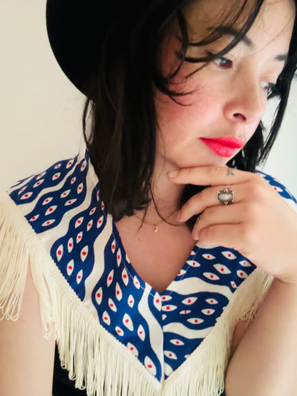 I'd [re]Wear That - Blue Evil Eye Print Fringed Collar