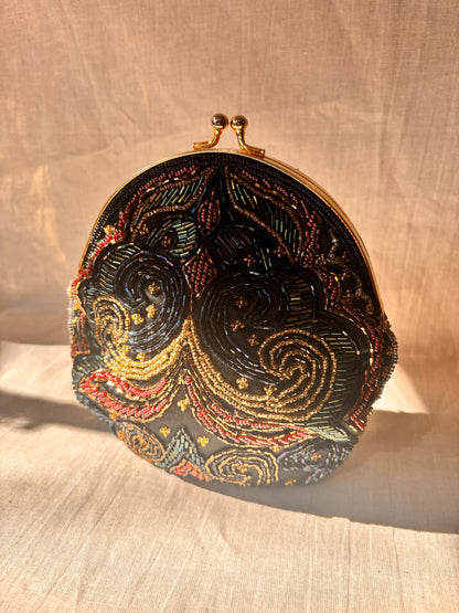90s Beaded Evening Bag by Dolcis | Black Beaded Clutch with Chain Strap - I'd Wear That