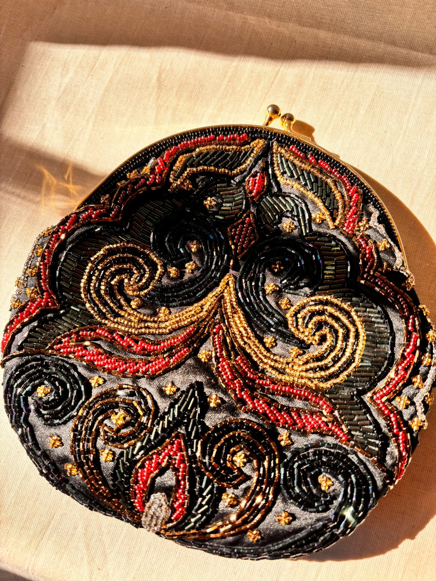 90s Beaded Evening Bag by Dolcis | Black Beaded Clutch with Chain Strap - I'd Wear That