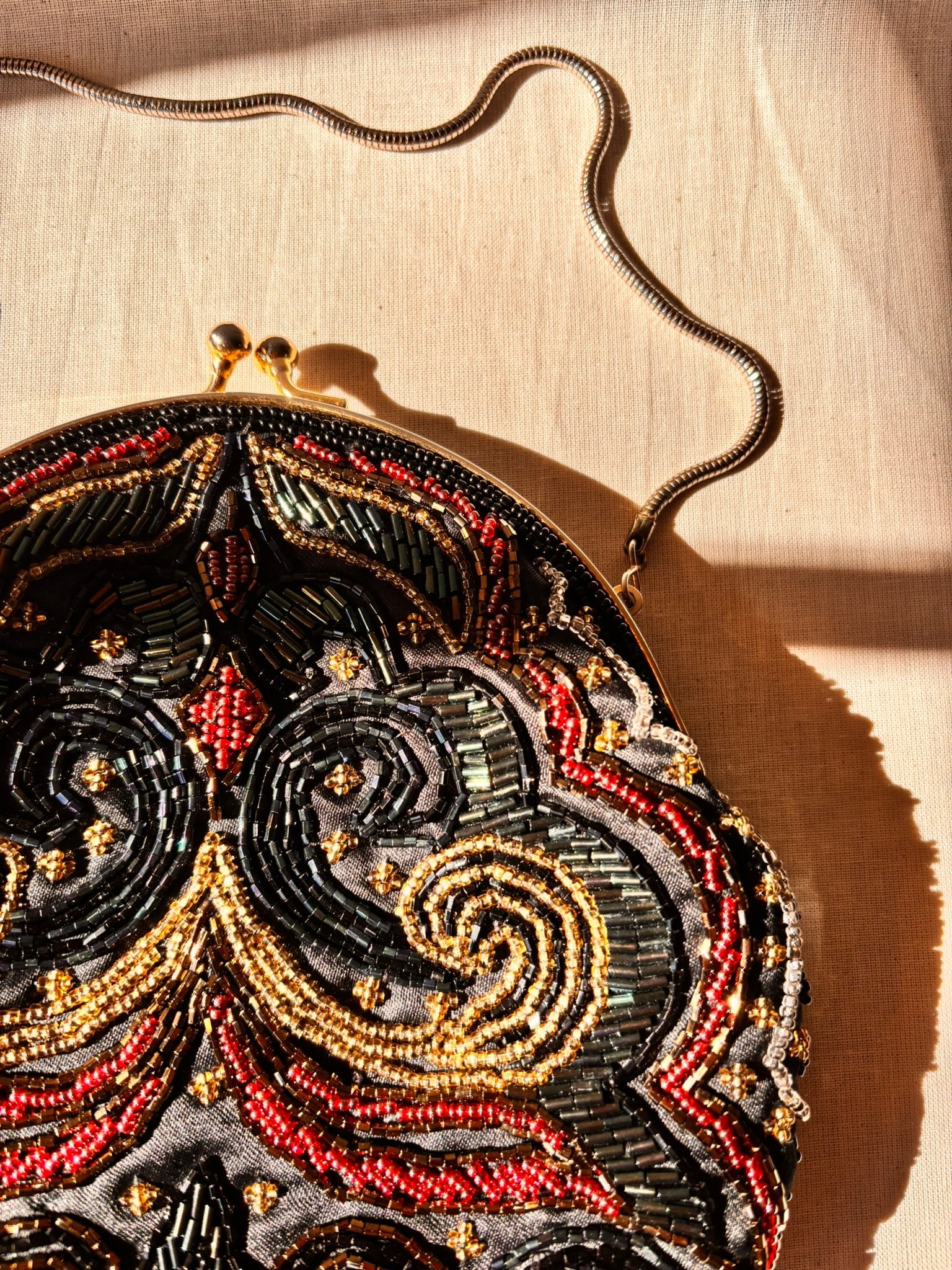 90s Beaded Evening Bag by Dolcis | Black Beaded Clutch with Chain Strap - I'd Wear That