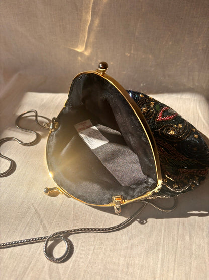 90s Beaded Evening Bag by Dolcis | Black Beaded Clutch with Chain Strap - I'd Wear That