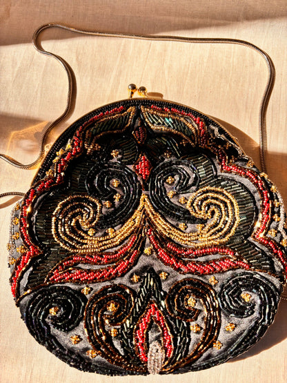 90s Beaded Evening Bag by Dolcis | Black Beaded Clutch with Chain Strap - I'd Wear That