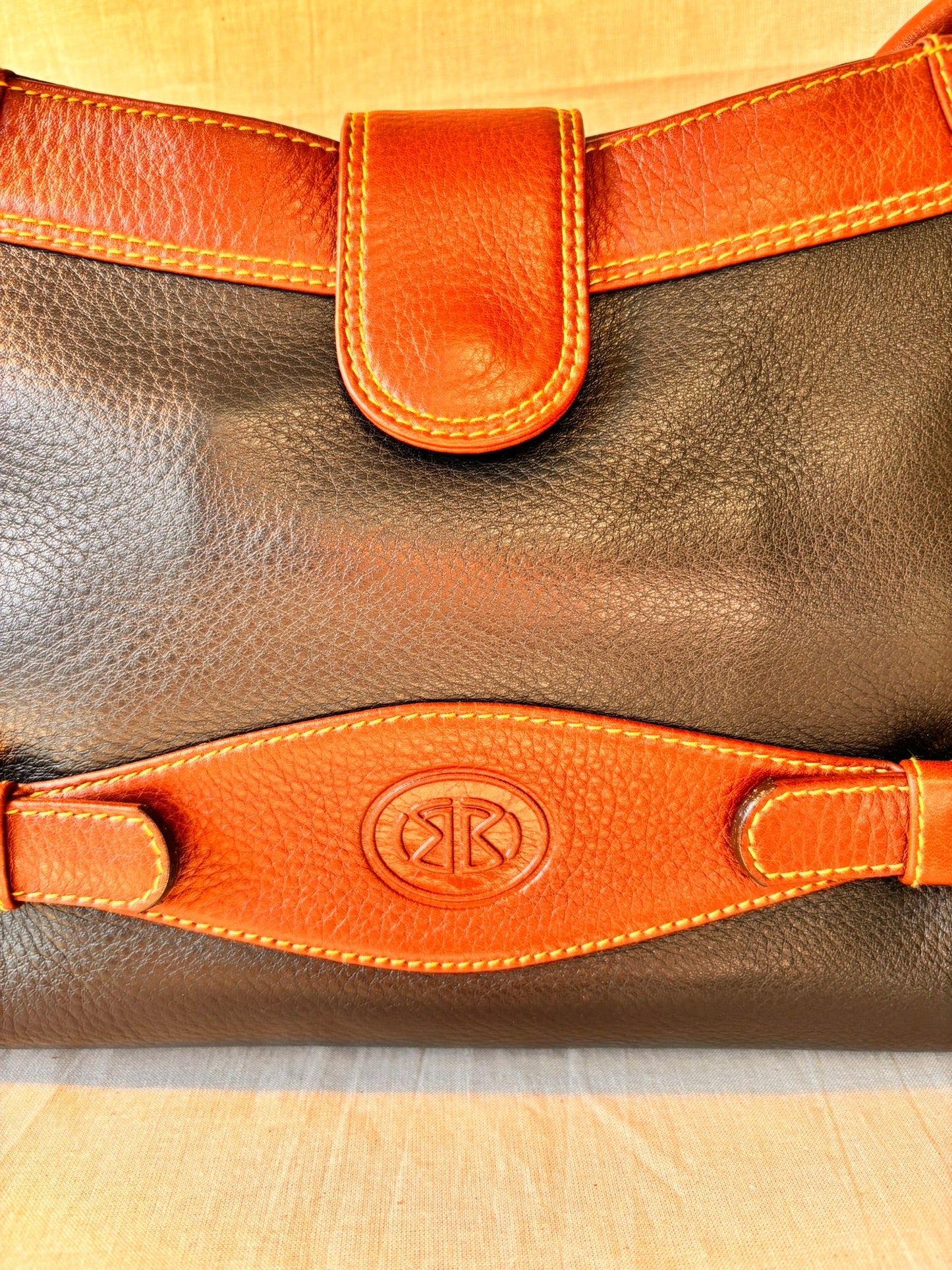 90s Black and Tan Spanish Leather Kelly Style Handbag - I'd Wear That