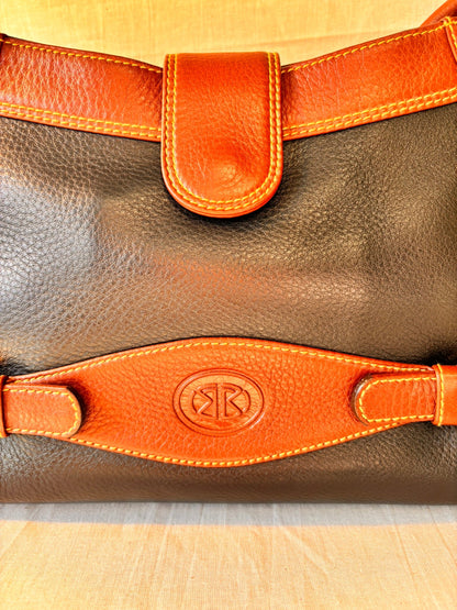 90s Black and Tan Spanish Leather Kelly Style Handbag - I'd Wear That
