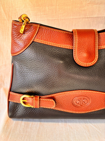 90s Black and Tan Spanish Leather Kelly Style Handbag - I'd Wear That