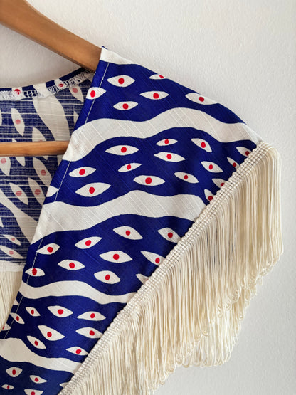 I'd [re]Wear That - Blue Evil Eye Print Fringed Collar