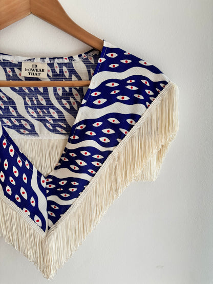 I'd [re]Wear That - Blue Evil Eye Print Fringed Collar
