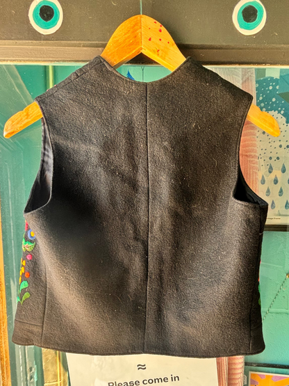 Vintage Hungarian Folk Embroidered Wool Vest