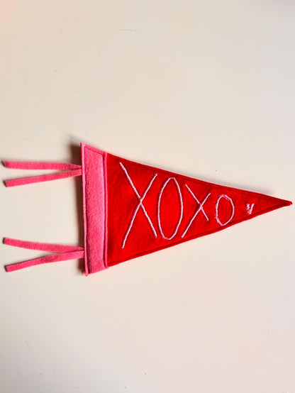 Embroidered Valentine’s Pennant Flag – Handmade Felt Banner